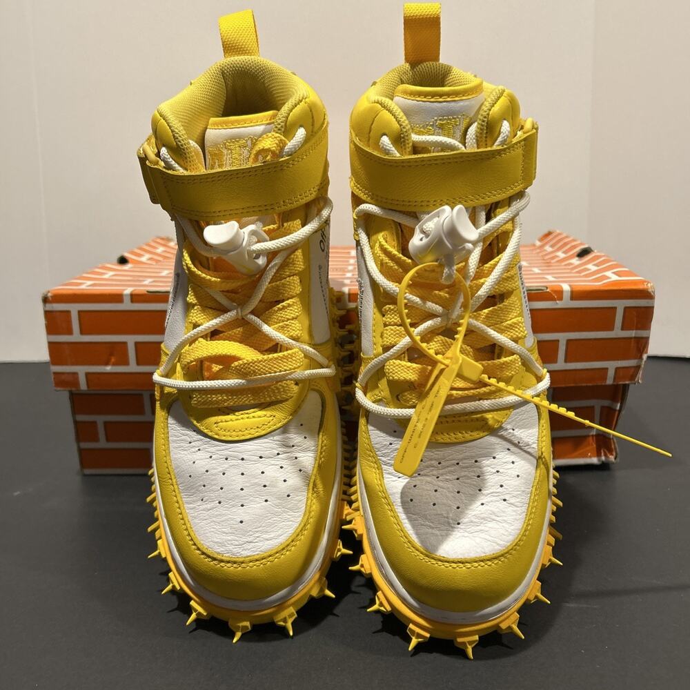 Size 9- Off-White x Nike Air Force 1 SP Leather Mid Varsity Maize W OG BOX - Picture 11 of 15